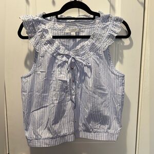 Ann Taylor Blue & White Striped Top With Eyelet Collar NWT SM 100% Cotton